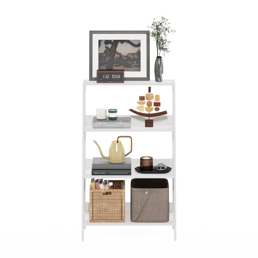 Ladder Bookcase Display Shelf in 4-Tier in White