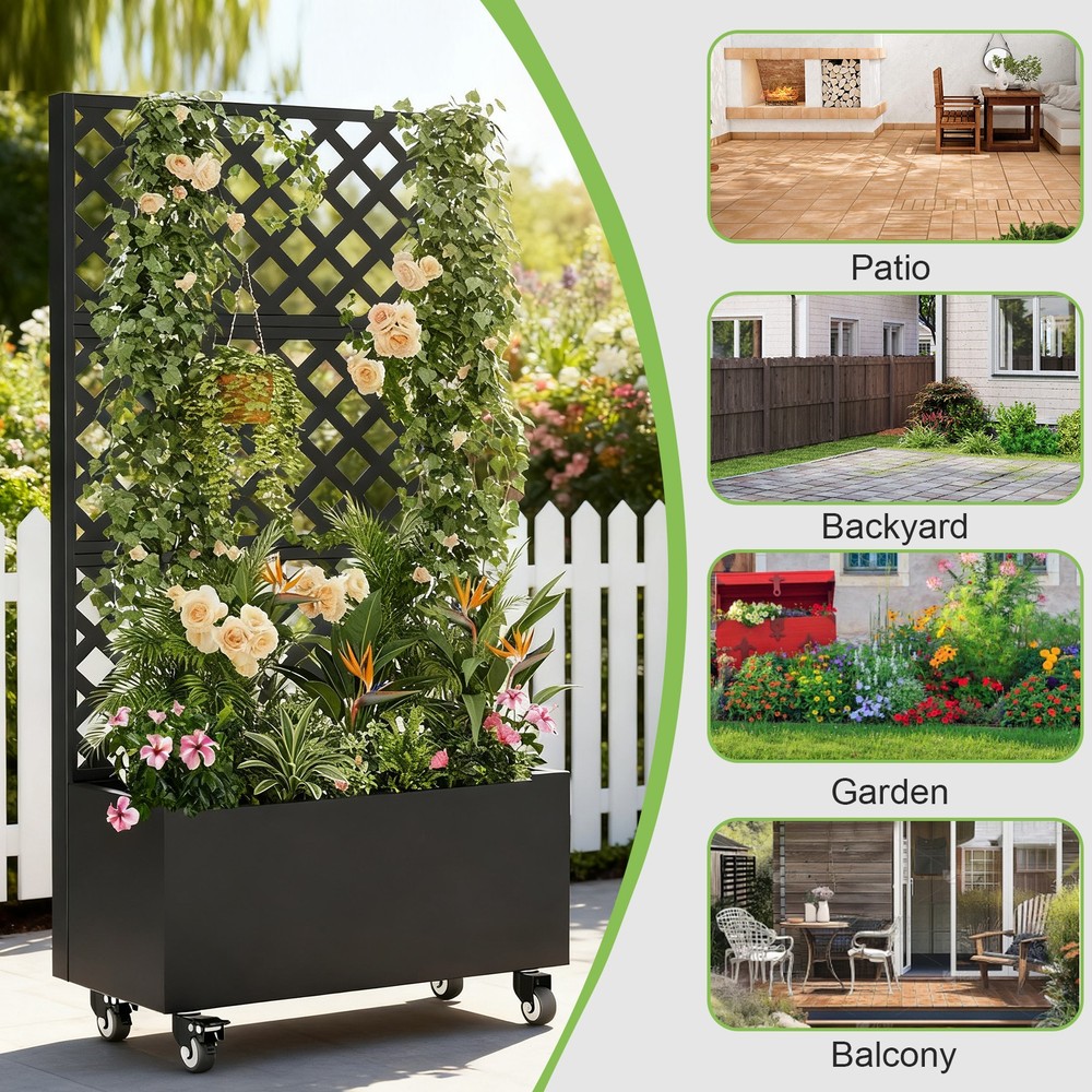 Secondhand 72" Metal Planter Box with Trellis, Garden Bed with Privacy Screen