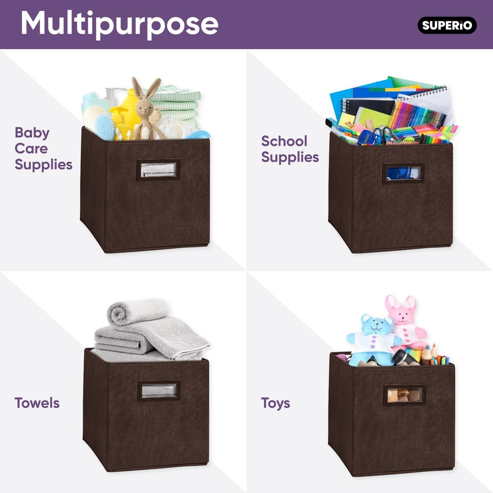 Superio Fabric Organizing Bin, 11" Brown Fabric Cube 6-Pack