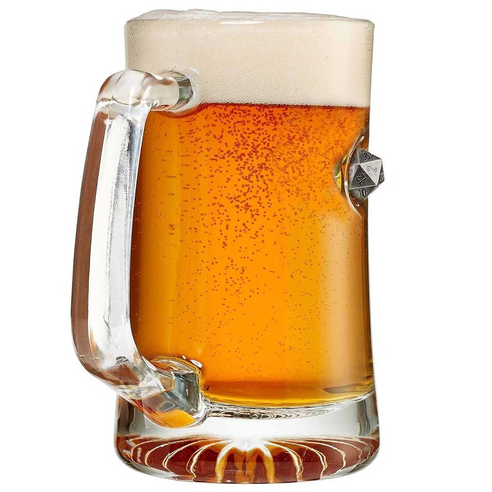 24oz beer mug with metal d20 embedded