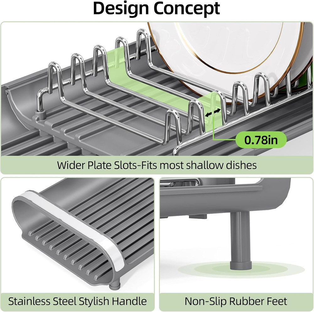 Small Dish Drying Rack, Mini Expandable Compact Dish Rack, Slim Extendable Stain
