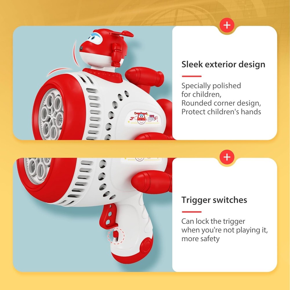 Super Wings Bubble Gun Blaster with Bubble Refill Solution for Kids, Bubble Mach