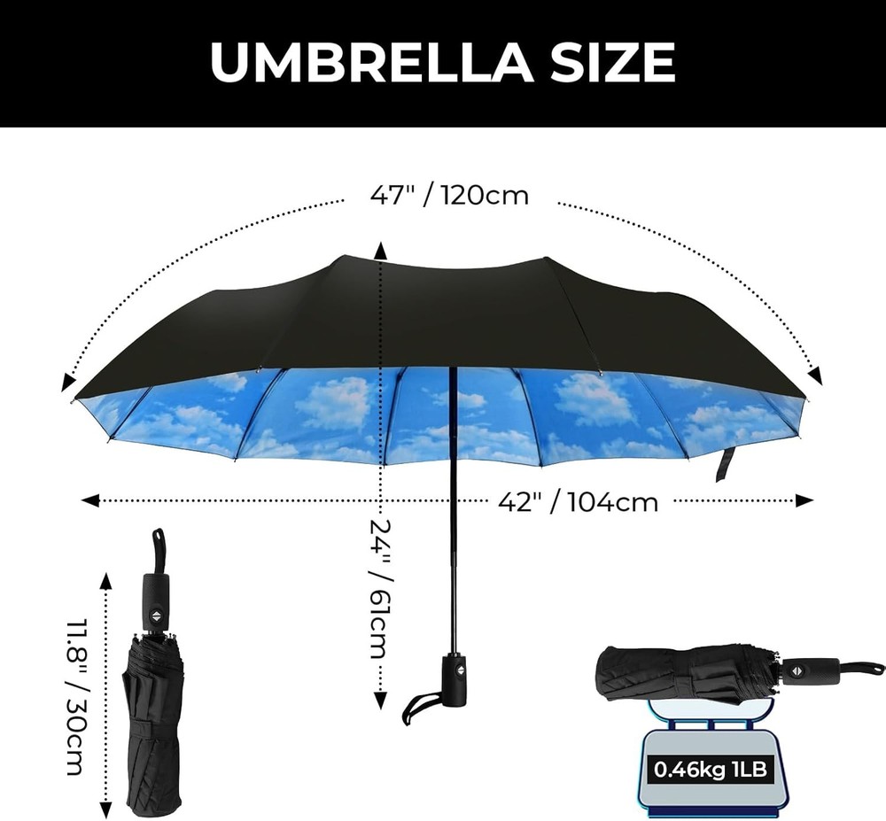 LLanxiry Compact Travel Umbrella, Automatic Open/Close Windproof High clouds