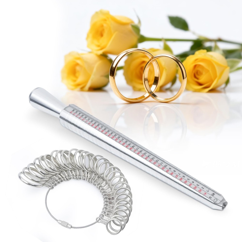 Ring Mandrel Sizer Finger Sizing Measuring Stick - 2 pcs, Silver & White