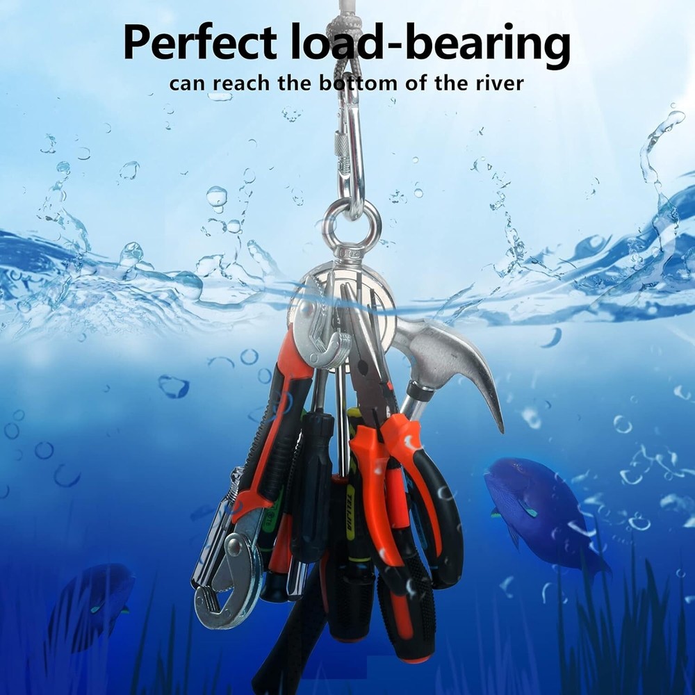Magnet Fishing Kit 760 LBS Pulling-Includes Grappling Hook 65FT Rope 2.36" Dia