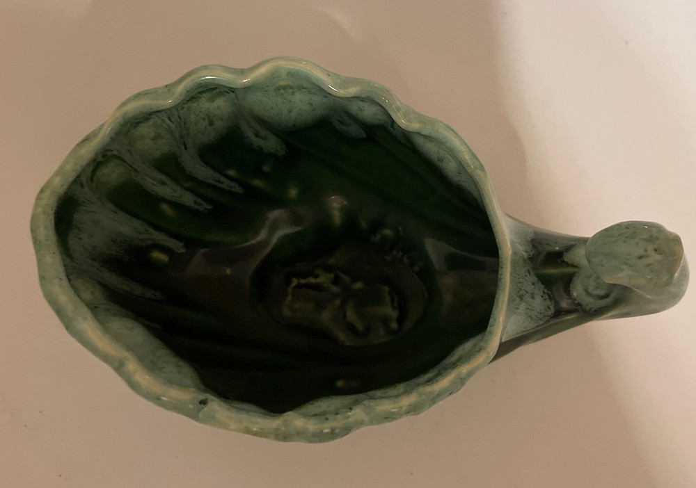 Vintage Small Cornucopia Design Green With Drip Pattern Planter Dish USA 130