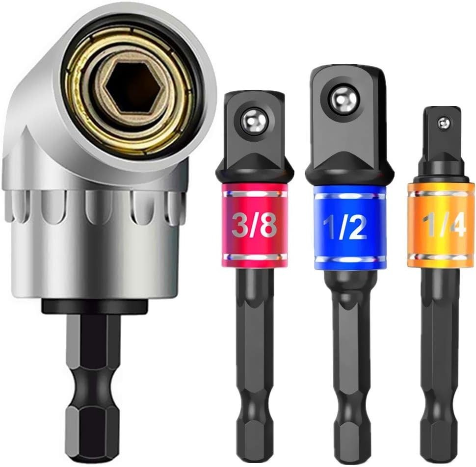 3Pcs Driver Socket Adapter Set - 1/4, 3/8 & 1/2 Inch with Right Angle