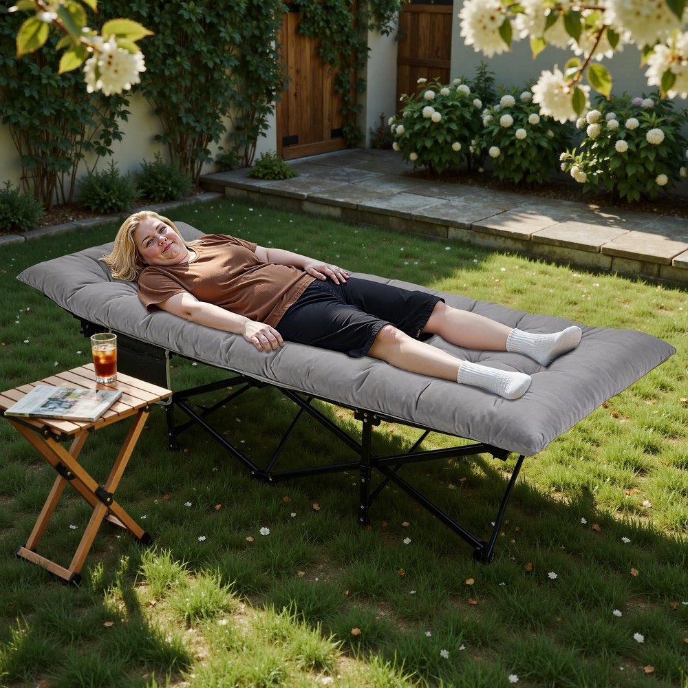 Camping Cot with Thick Mattress,Quick Set-Up Sleeping Cots Bed with Side Pock...