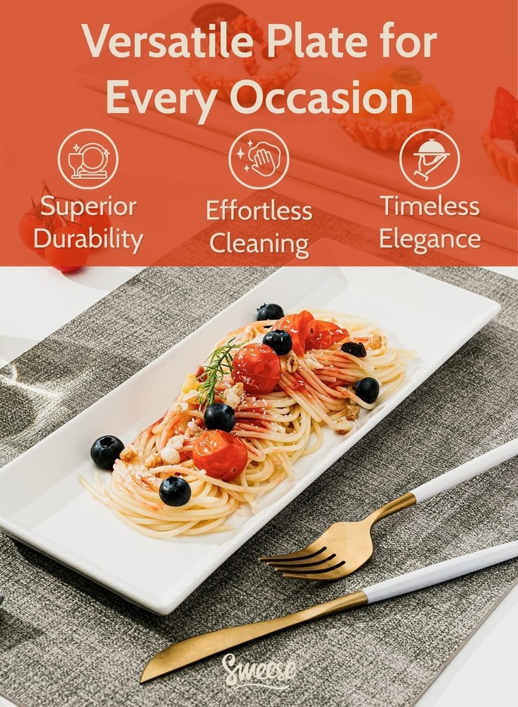 Sweese Porcelain Serving Platters 11.7" - Elegant White Rectangular Plates