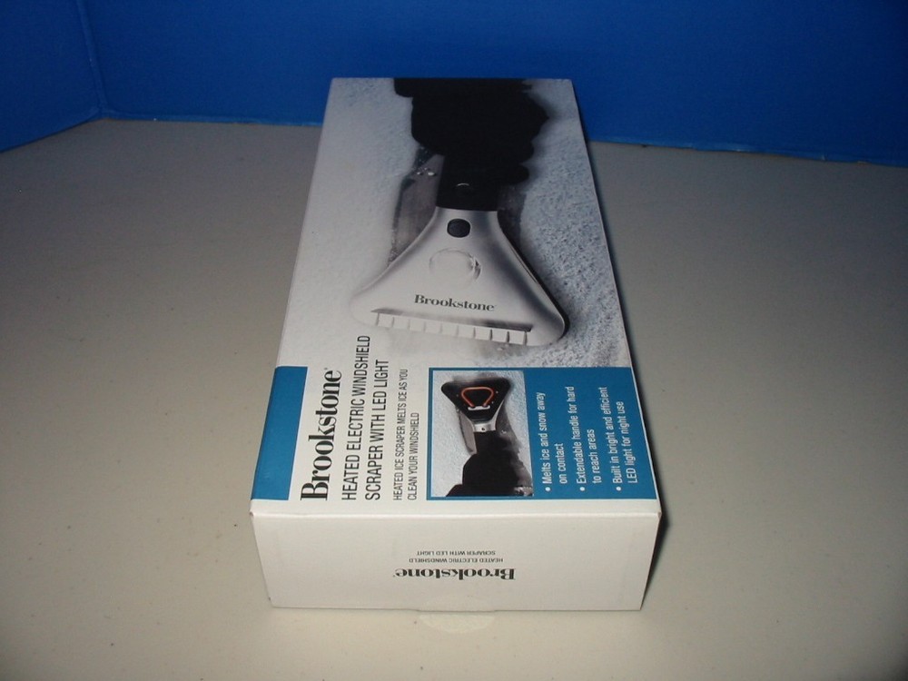 Brookstone Heated Electric Windshield Ice Scraper Snow Melter + LED Light New