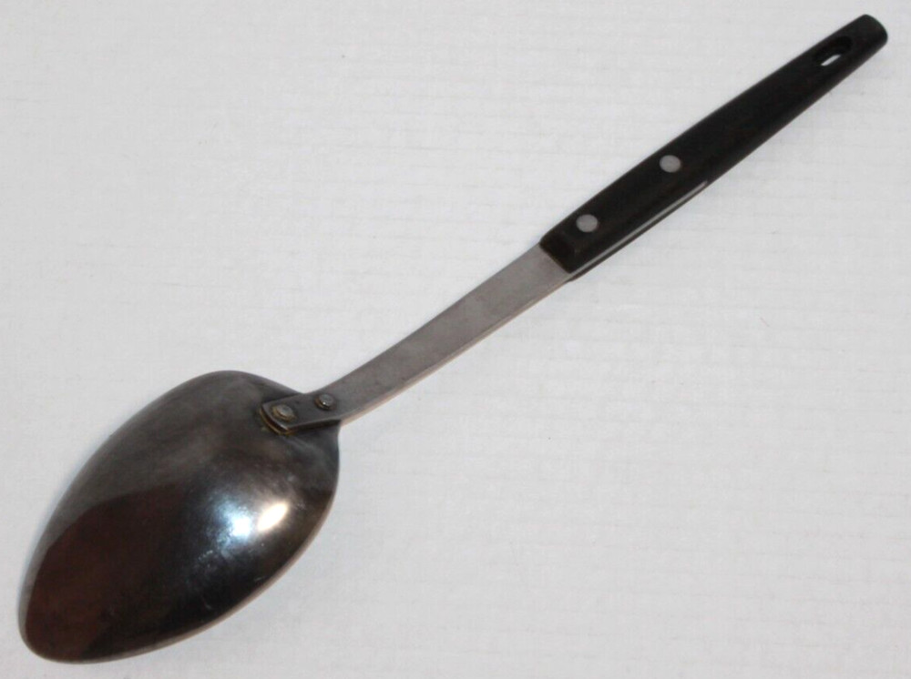 Vintage Stainless Household Serving Spoon Black Handle