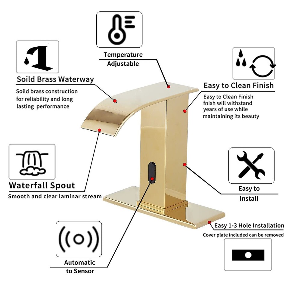 Automatic Sensor Touchless Bathroom Sink Faucet with Hole Cover Plate Vanity ...