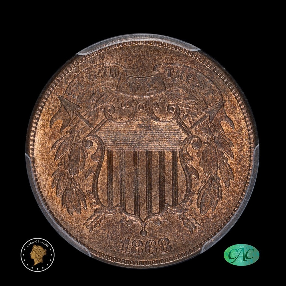 1868 2C Shield Two Cents PCGS MS65RB CAC