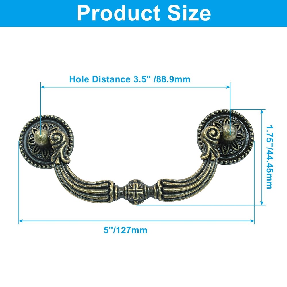 4Pcs 3.5 Inch Hole Spacing Vintage Bail Pull Handles, Antique Cabinet Pulls B...