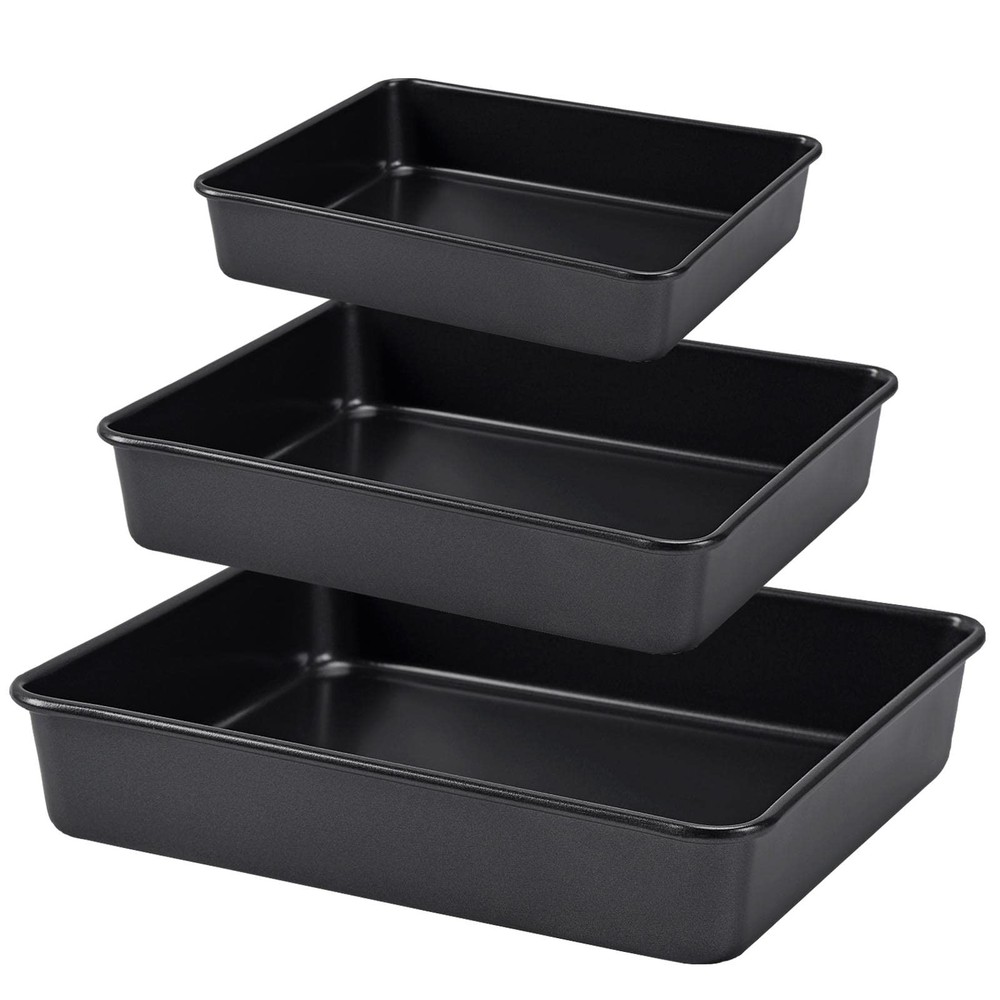 CAMOFOXIN Nonstick Roasting Pan, Deep Baking Pan Set, Large Cake Black