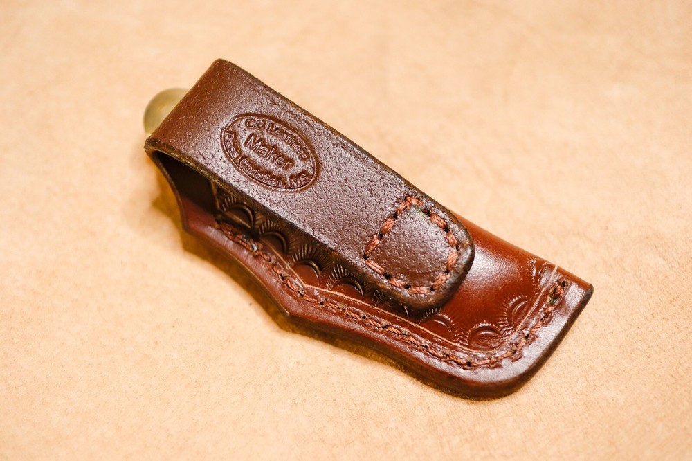 Custom Leather Sheath for 4" Trapper (left hand)