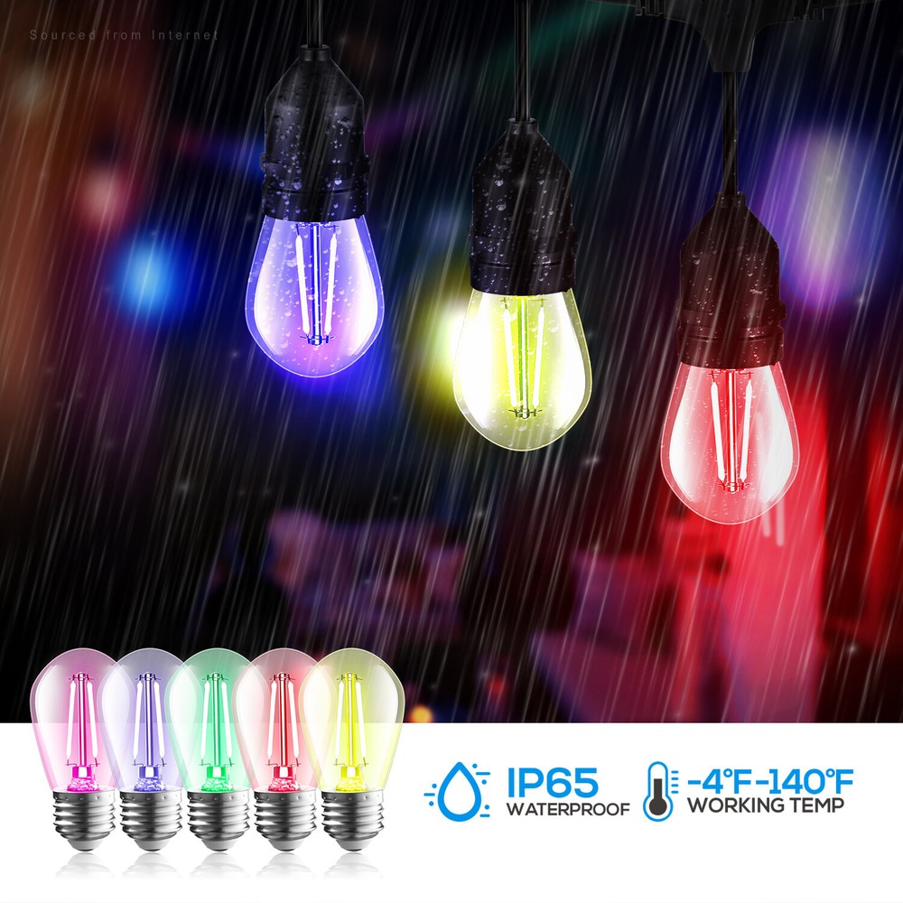 15-Pack S14 Colored Non-Dimmable LED 1.2W Outdoor String Light Filament Bulbs