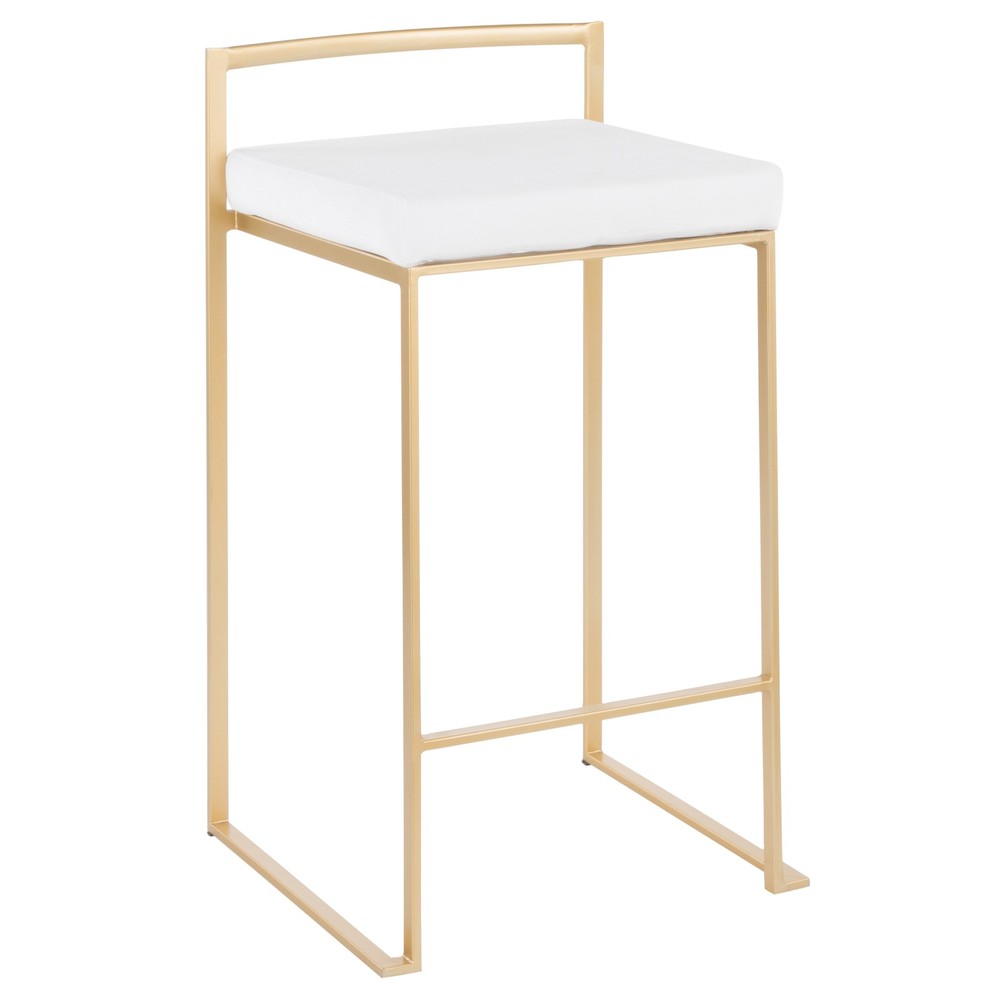Fuji Contemporary Stackable Counter Stool in Gold with White Velvet Cushion by