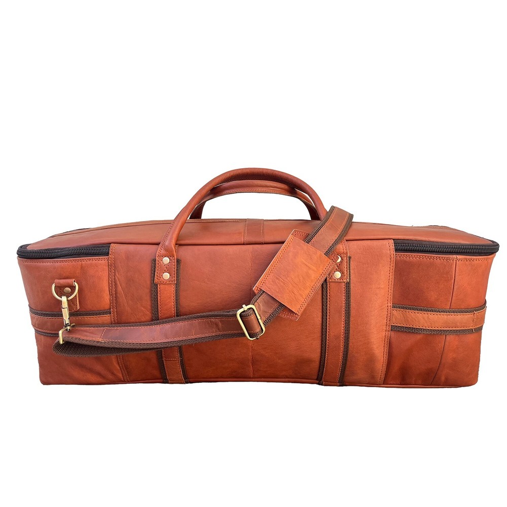 Premium Leather Drum Set Hardware Carry Bag with Removable Shoulder Strap BROWN