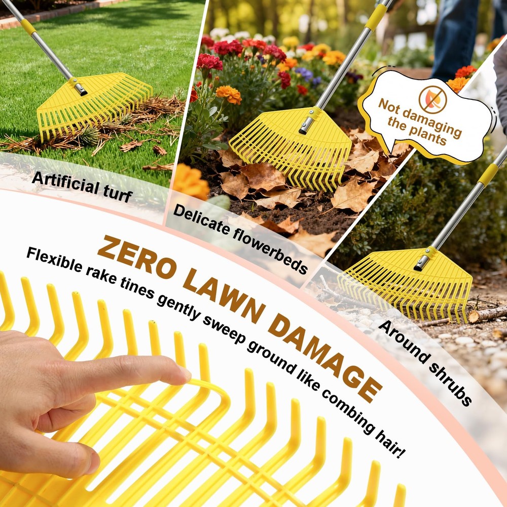 Garden Rake for Leaves - Extra Wide 17" Leaf Rake,Lightweight Long Handle for...