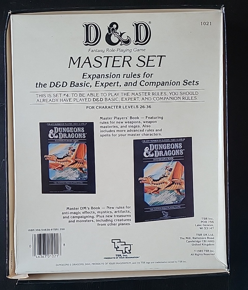 1985 Dungeons & Dragons Set 4: Master Rules 1021 W/ Black Box - TSR