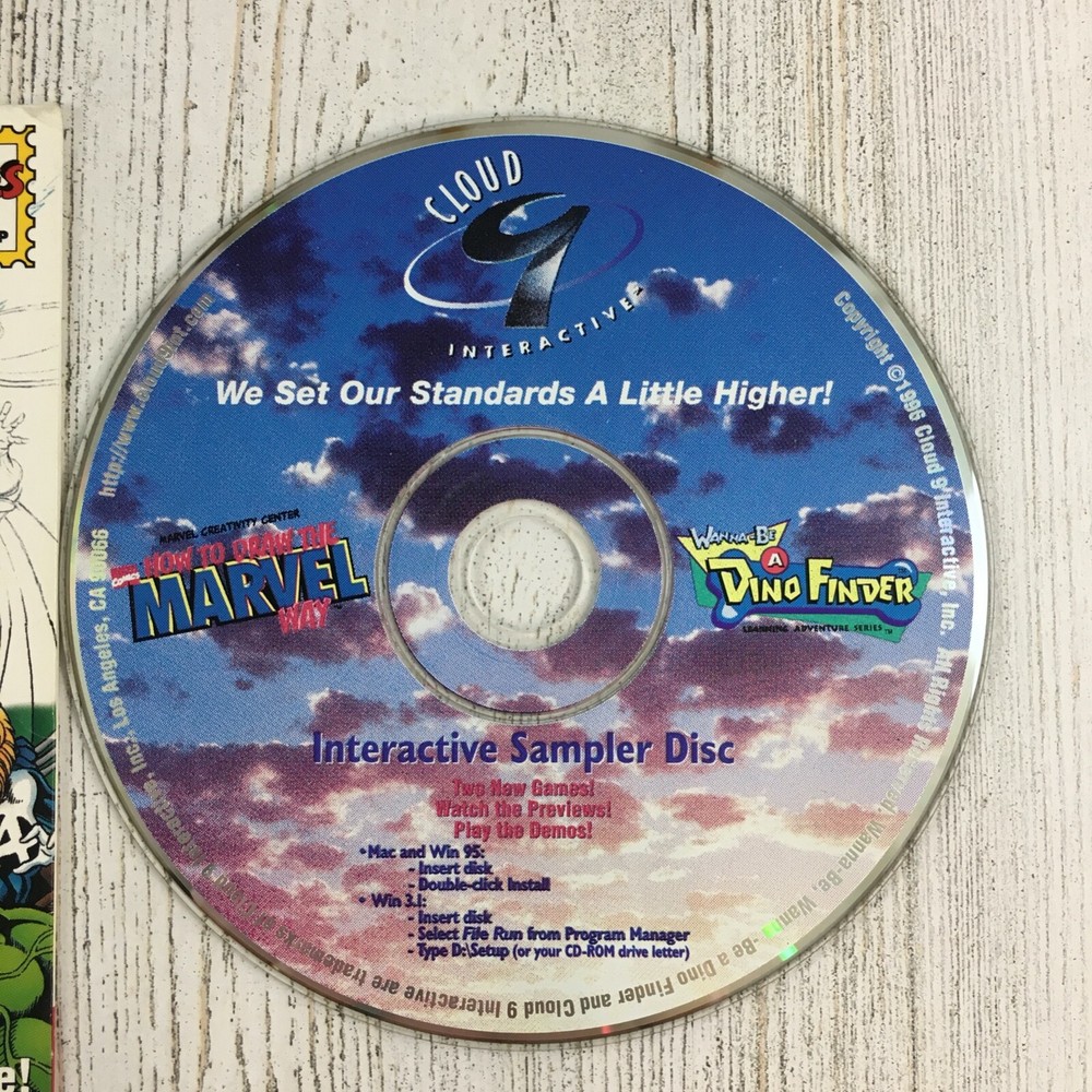How to Draw the Marvel Way SAMPLER 1996 CD-ROM PC Cloud 9 Dino Finder Comics