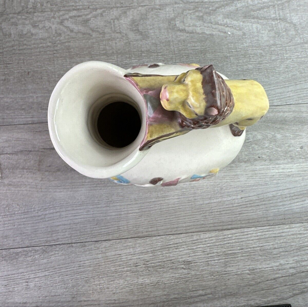 1975 Ceramic Hand painted Glazed Pitcher Lion Handle Signed Home Decor