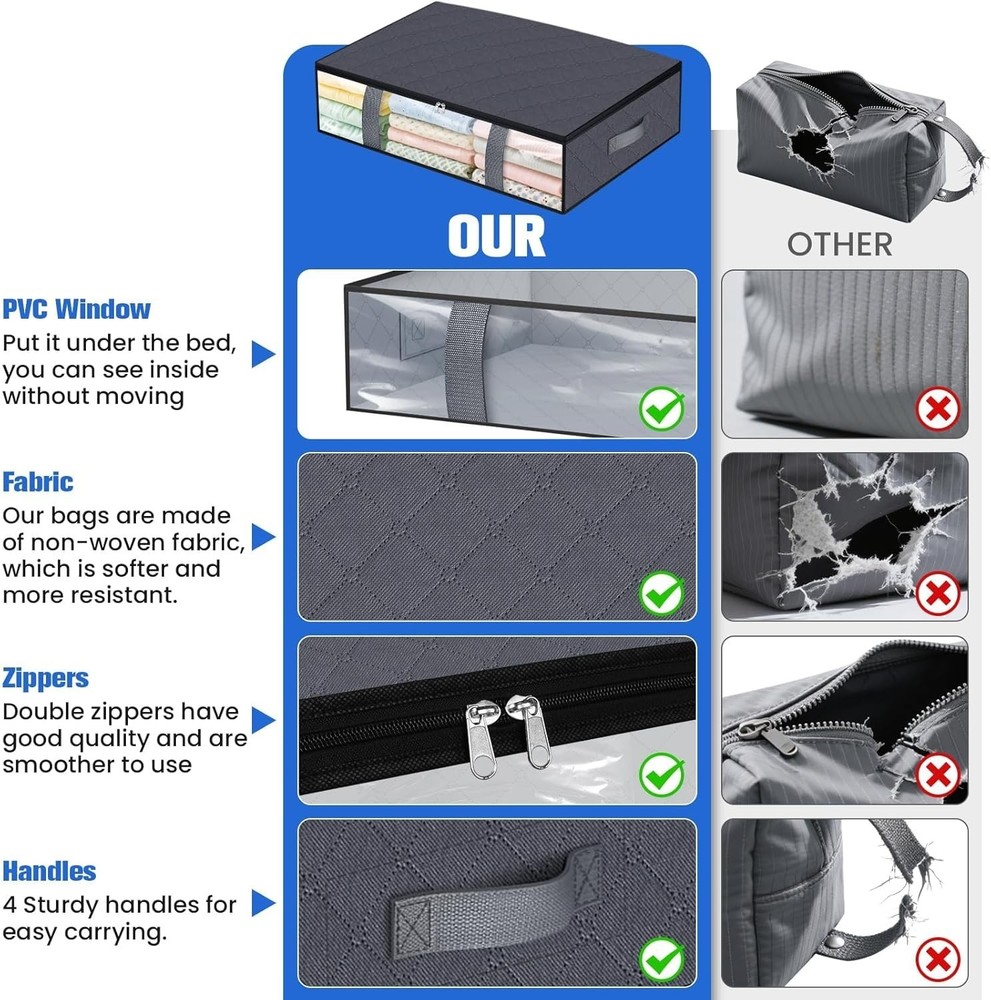 Under Bed Storage Containers 4 Pack Blanket Storage Bags Collapsible Storage