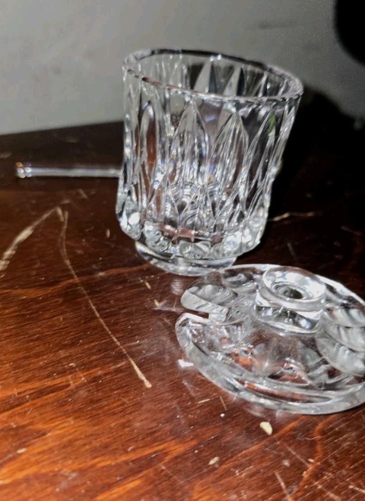 Vintage Crystal Condiment Jar W/ Crystal Spoon