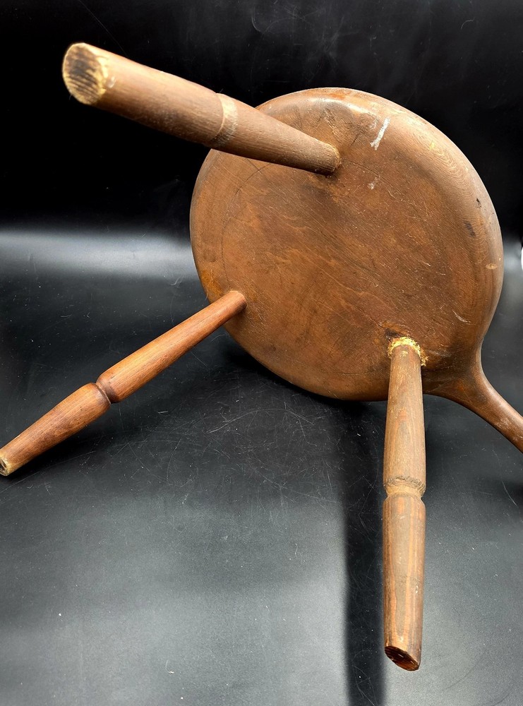 Primitive Milking Stool 3 Leg Dowled Handtooled Hardwood