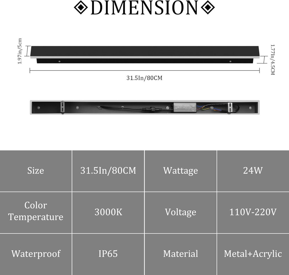 2 Pack 31.5" Modern Waterproof LED Wall Lights for Outdoor Use - 3000K