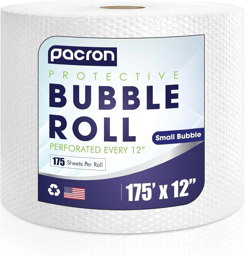 Pacron Small Bubble Cushion Wrap Roll Perforated 12" Sheets 175-500 Sq Ft