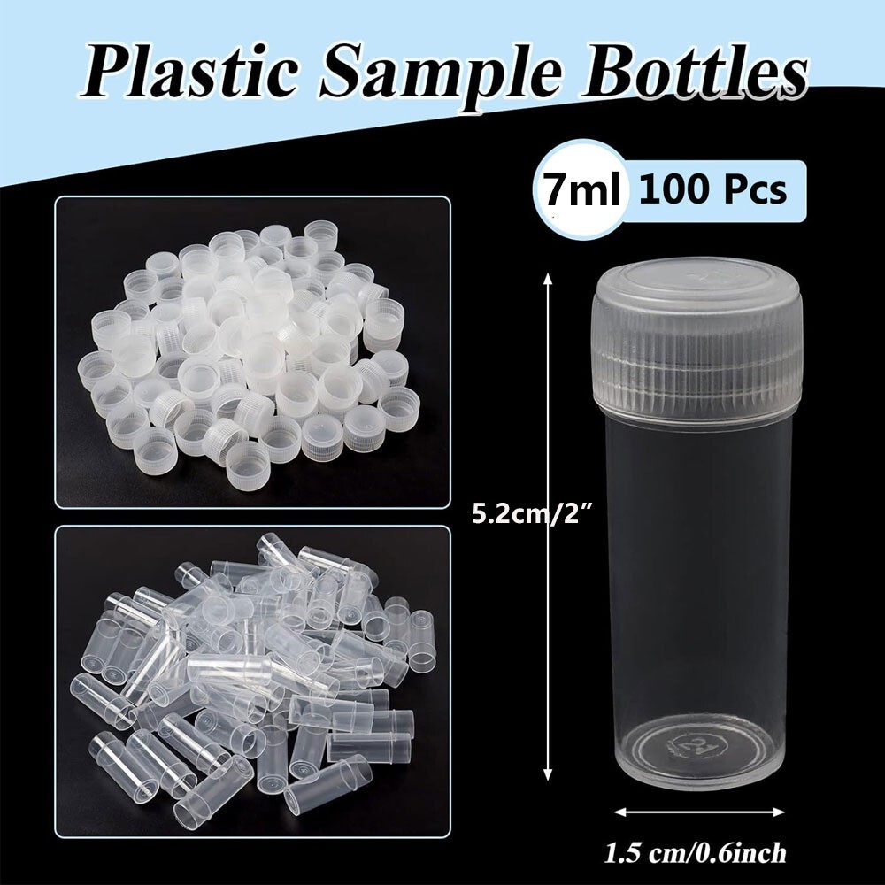 100Pcs 7ml Plastic Empty Sample Bottles Mini Vials Small Items Storage Container