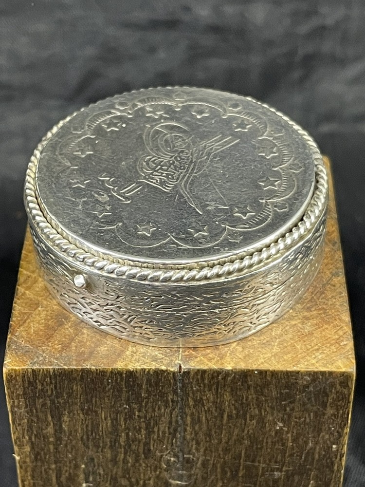 Ottoman Empire Turkish 20 Kursh Solid Silver  Antique Snuff Or Pill Box