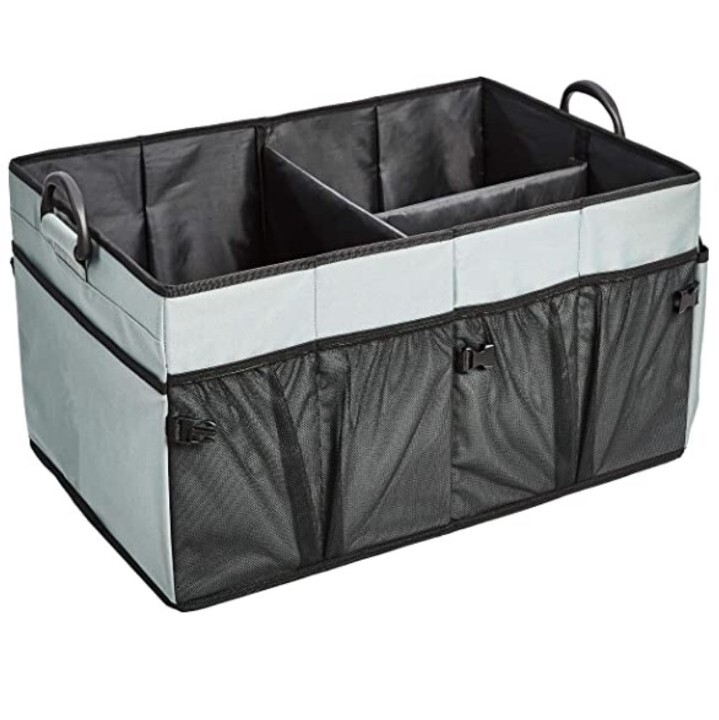 Foldable Boot/Trunk Organizer with Plastic Handles - Grey