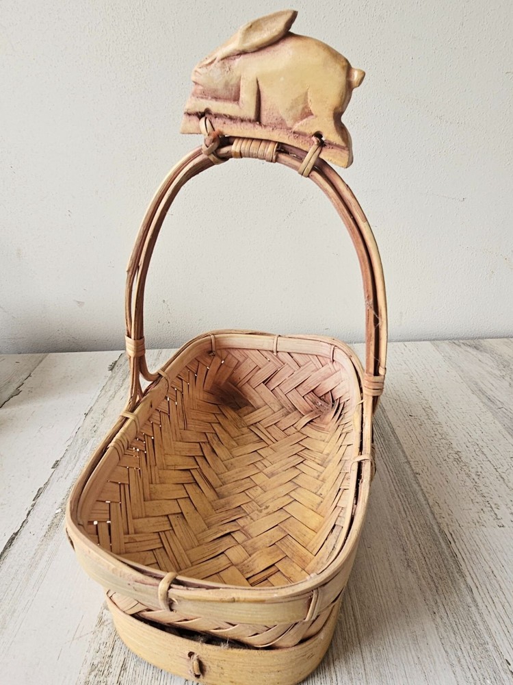 Vintage wicker bunny rabbit spring Easter decor shabby chic vintage