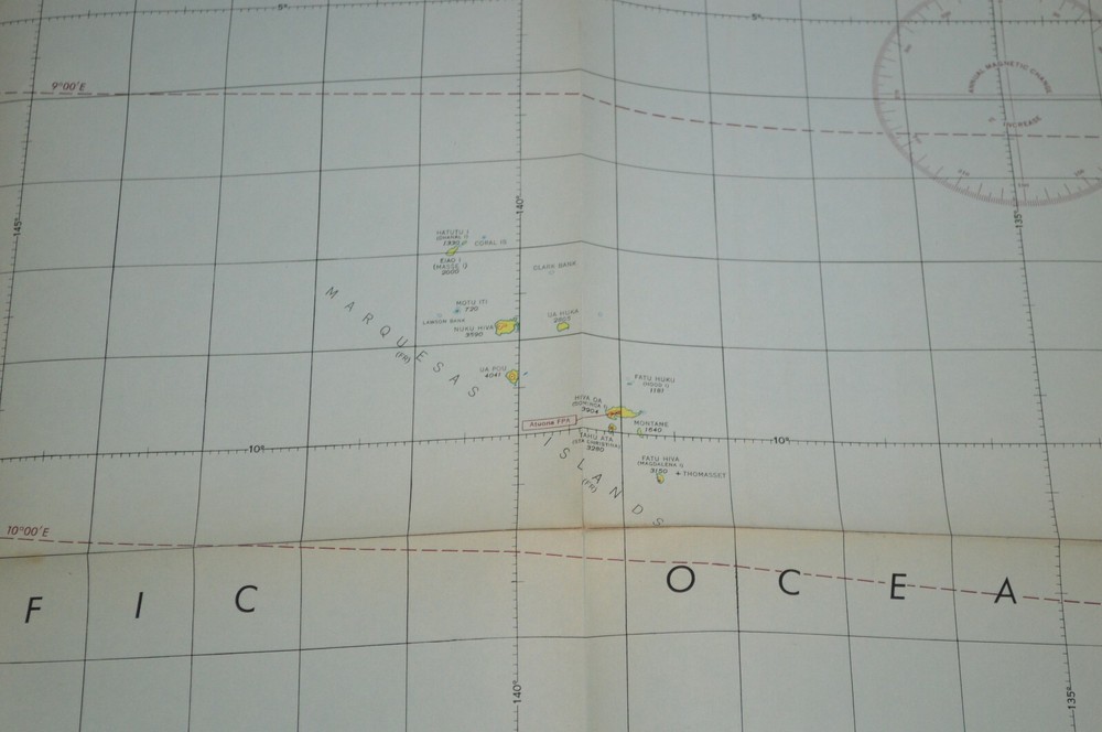 1944 Army WWII Long Range Air Navigation Chart Topographic Map Tuamotu