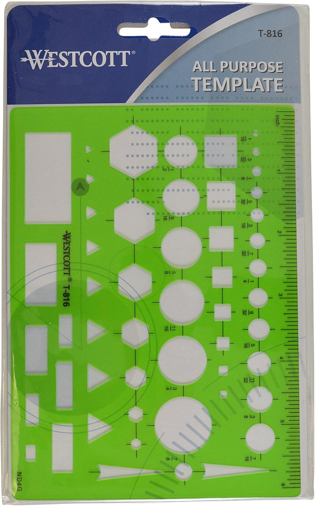 T-816 All-Purpose Technical Drawing Template, Plastic Shape Template Tool, Green