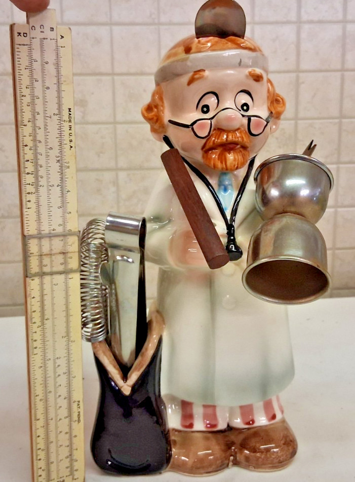 Vintage Cereamic Doctor Themed Bartender Caddy With Bartending Tools
