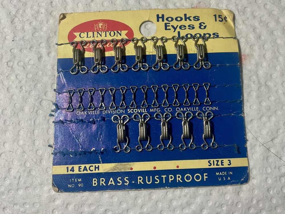 Clinton Hook Eyes & Loops Brass Rustproof 14 Size 3 Item No. 90