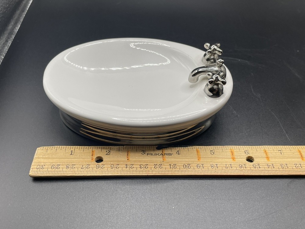 2 pc Set- Ceramic Toothbrush & Soap Dish/ White Bathroom Decor.