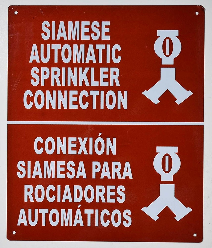 Siamese Automatic Sprinkler Connection Bilingual Sign with..(RED 10x12)