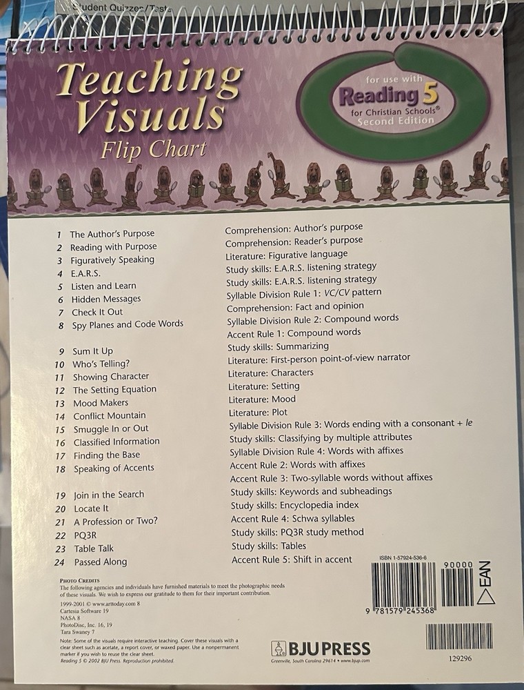 BJU Press Reading 5 Teaching Visuals Flip Chart