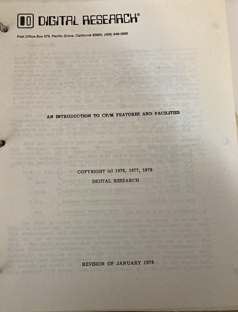 Digital Research CP/M operating system and utilities manuals (for S-100 systems)