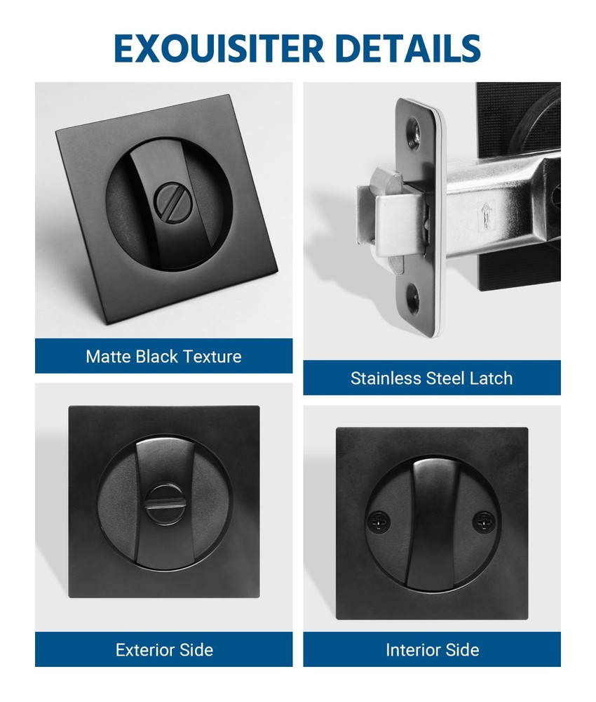 Embedded Folding Pocket Door Lock with Adjustable Latch for 2-3/8" Backset-USA