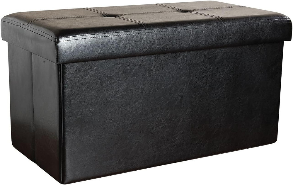 30" Polyurethene Leather & Non-Woven Folding Ottoman, Black