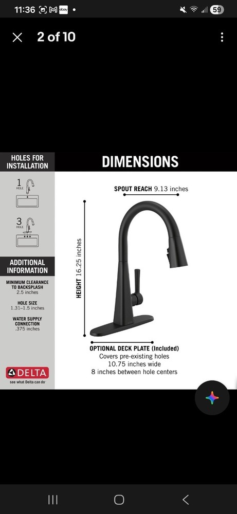 Delta Lenta Pull-Down Kitchen Faucet Matte Black ShieldSpray 19802Z-BL-DST