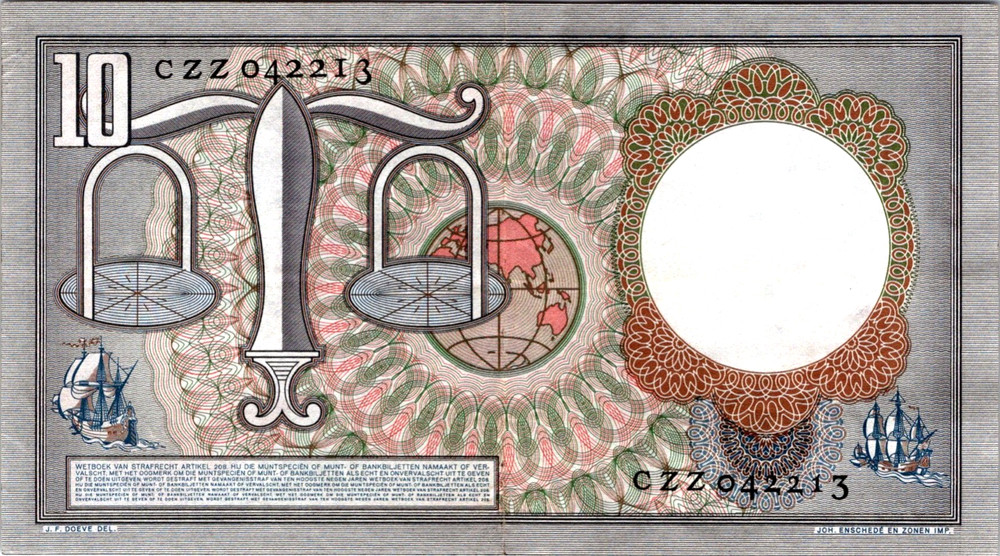 Netherlands 10 Gulden 1953 UNC Pick 85