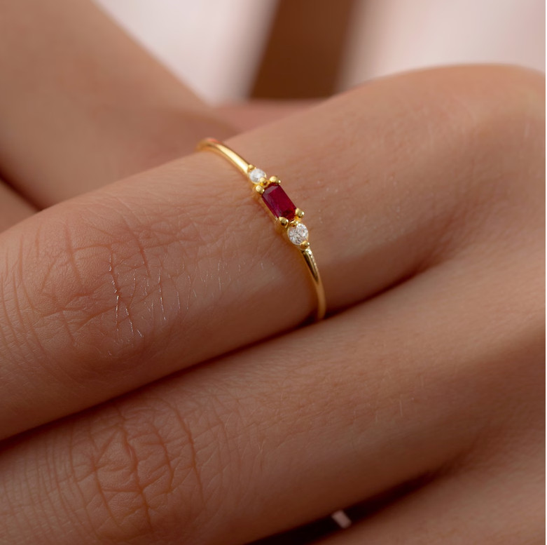 Natural Ruby Ring Minimalist Birthday Anniversary Gift for her 925 Silver
