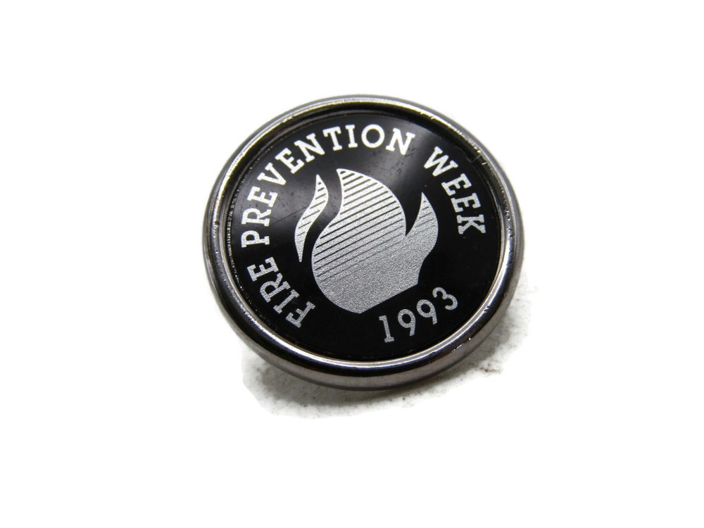 1993 Fire Prevention Week Lettered Pin Black & Silver Tone